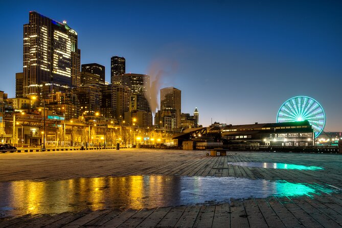 Seattle Enchanting Night Tour with Space Needle and Skywheel - Three views of Seattle after dark