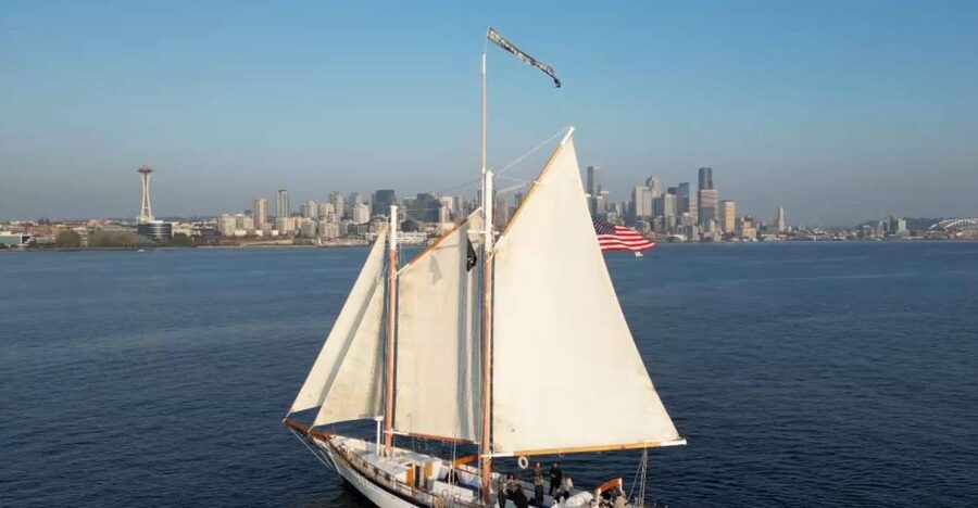 Seattle: Tall Ship Harbor Cruise - Raising sails and trying the wheel